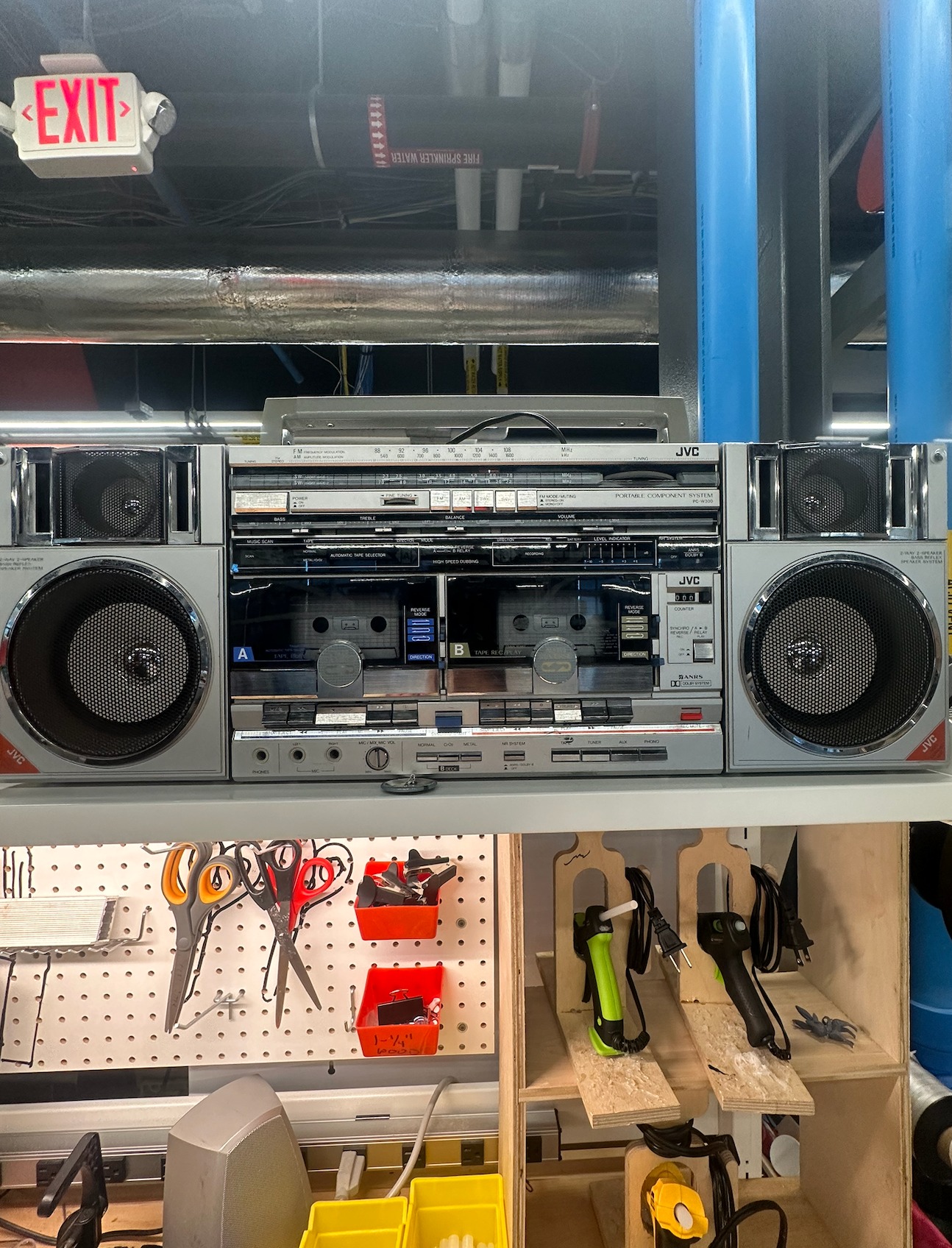 Workshop with vintage boombox